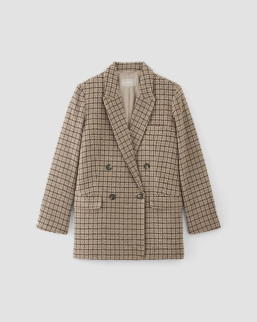 Alternative view of The ReWool® Double-Breasted Blazer | Beige Houndstooth