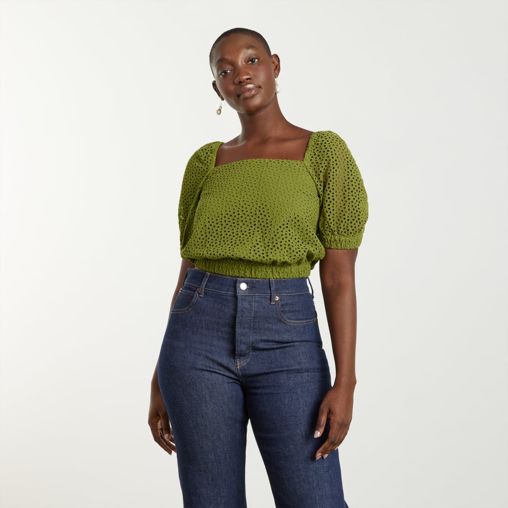 The Eyelet Puff Sleeve Top | Moss - Image 5