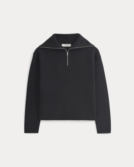 Alternative view of Double Knit Half-Zip in Cotton Merino | Black