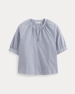 Alternative view of The Gauze Gathered Top | Mazarine Blue / Optic White
