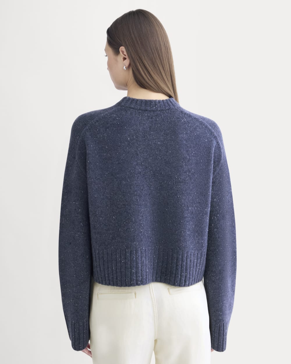 Cropped Boxy Crew in Luxe Merino | Heathered Blue Donegal - Image 4