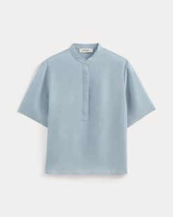 Alternative view of The Popover Top in Washable Silk | Soft Blue
