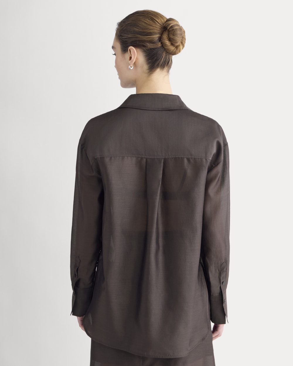 Oversized Shirt in Cotton-Silk Organza | Dark Chocolate - Image 5