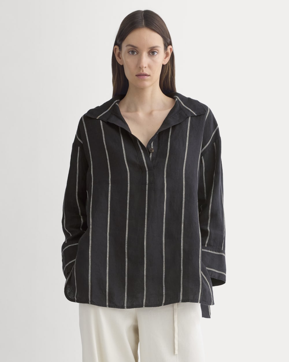 Popover Shirt in Linen | Black