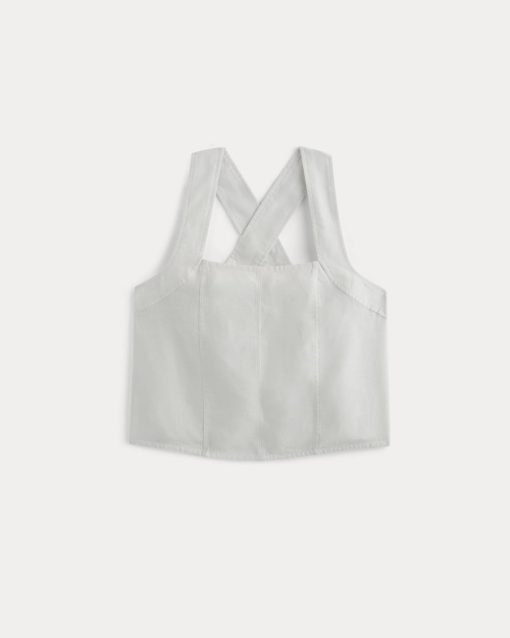 Alternative view of The Crossback Tank in Linen | Natural Chambray