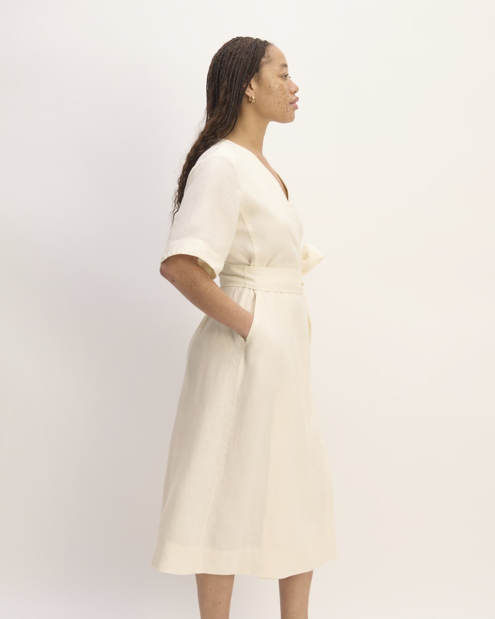 The Wrap Dress in Linen | Bone - Image 3
