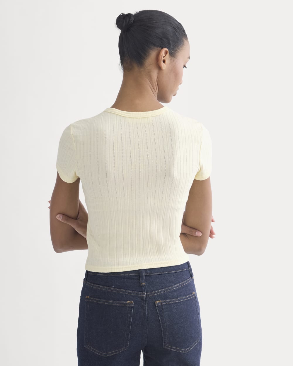 Cropped Crew in Pointelle | Lemon Icing - Image 5