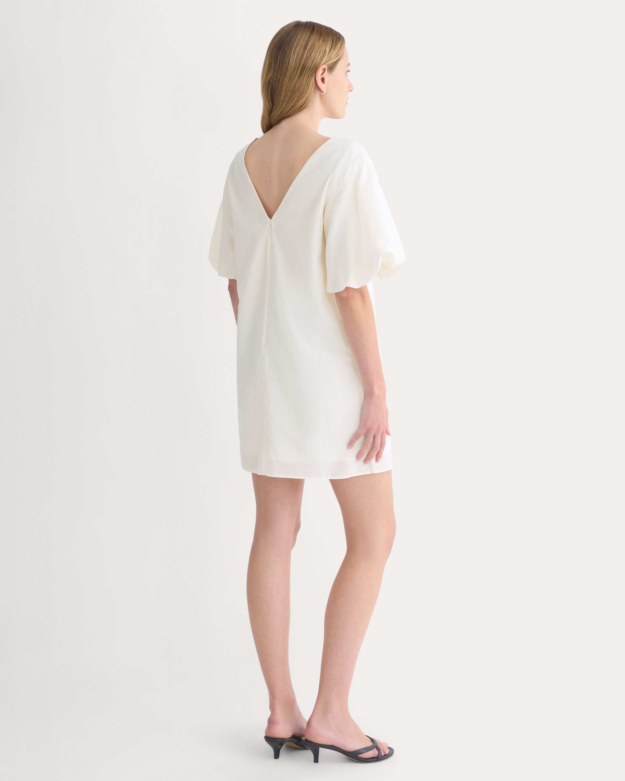 Bubble-Sleeve Mini Dress in Cotton Silk Voile | Bone - Image 5