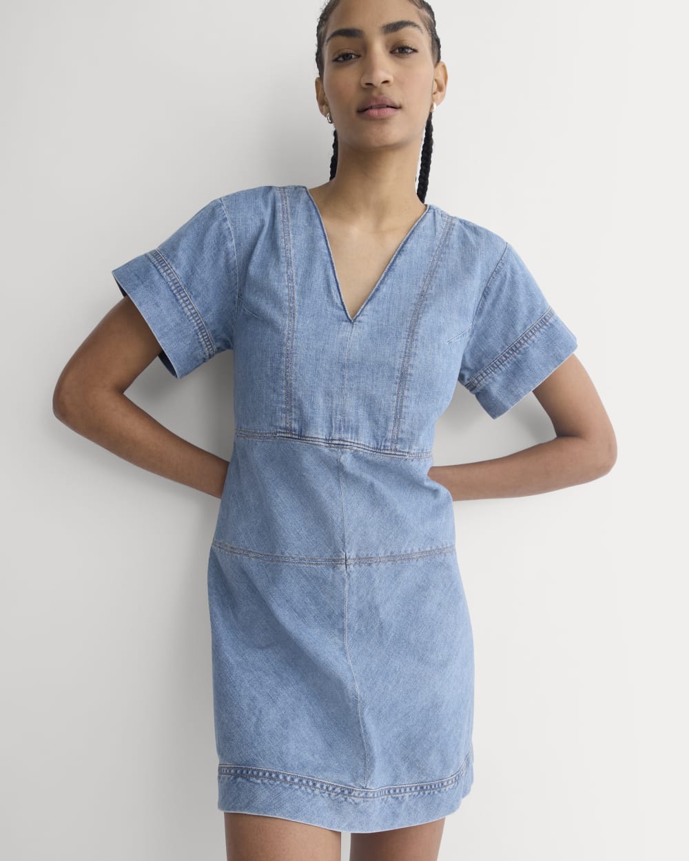 Denim Short-Sleeve Dress | Light Indigo - Image 4