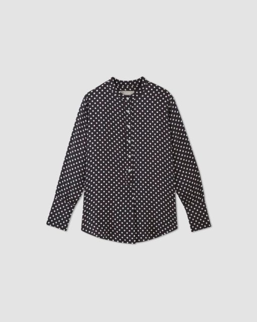 Alternative view of The Hammered Satin Popover Shirt | Black / Bone Polka Dot