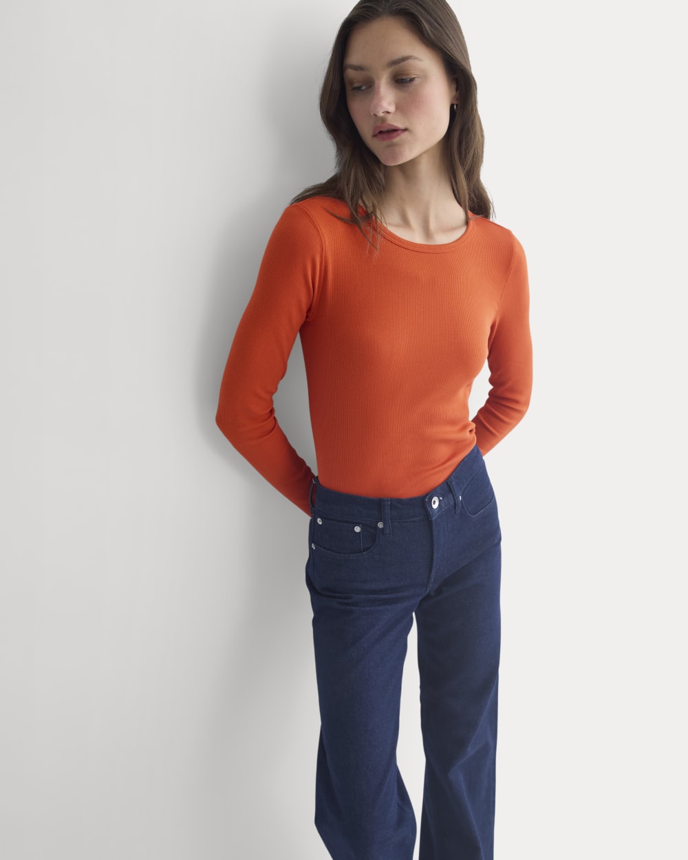 The Luxe Rib Long-Sleeve Crew | Rust - Image 4