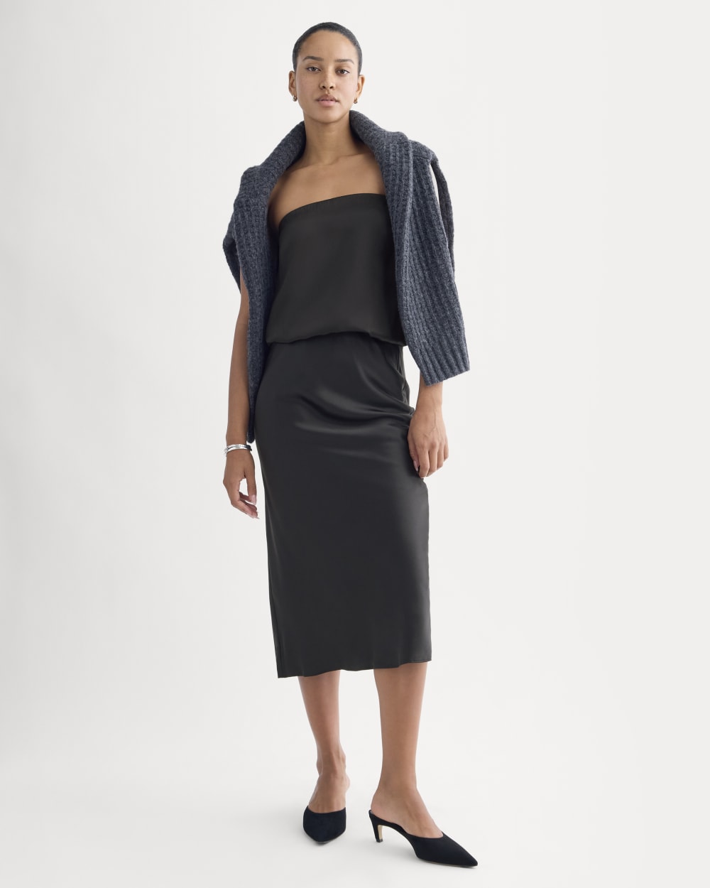 Thin Strap Cami in Silk Charmeuse | Black - Image 3