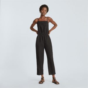 Alternative view of The Linen Shoestring Jumpsuit | Black