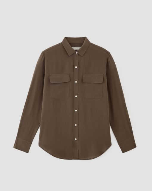 Alternative view of The Utility Shirt in Washable Silk | Cocoa