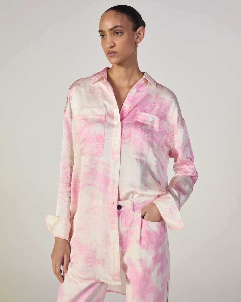 The Everlane x Marques' Almeida Satin Tie-Dye Shirt | Pink Tie-Dye - Image 8