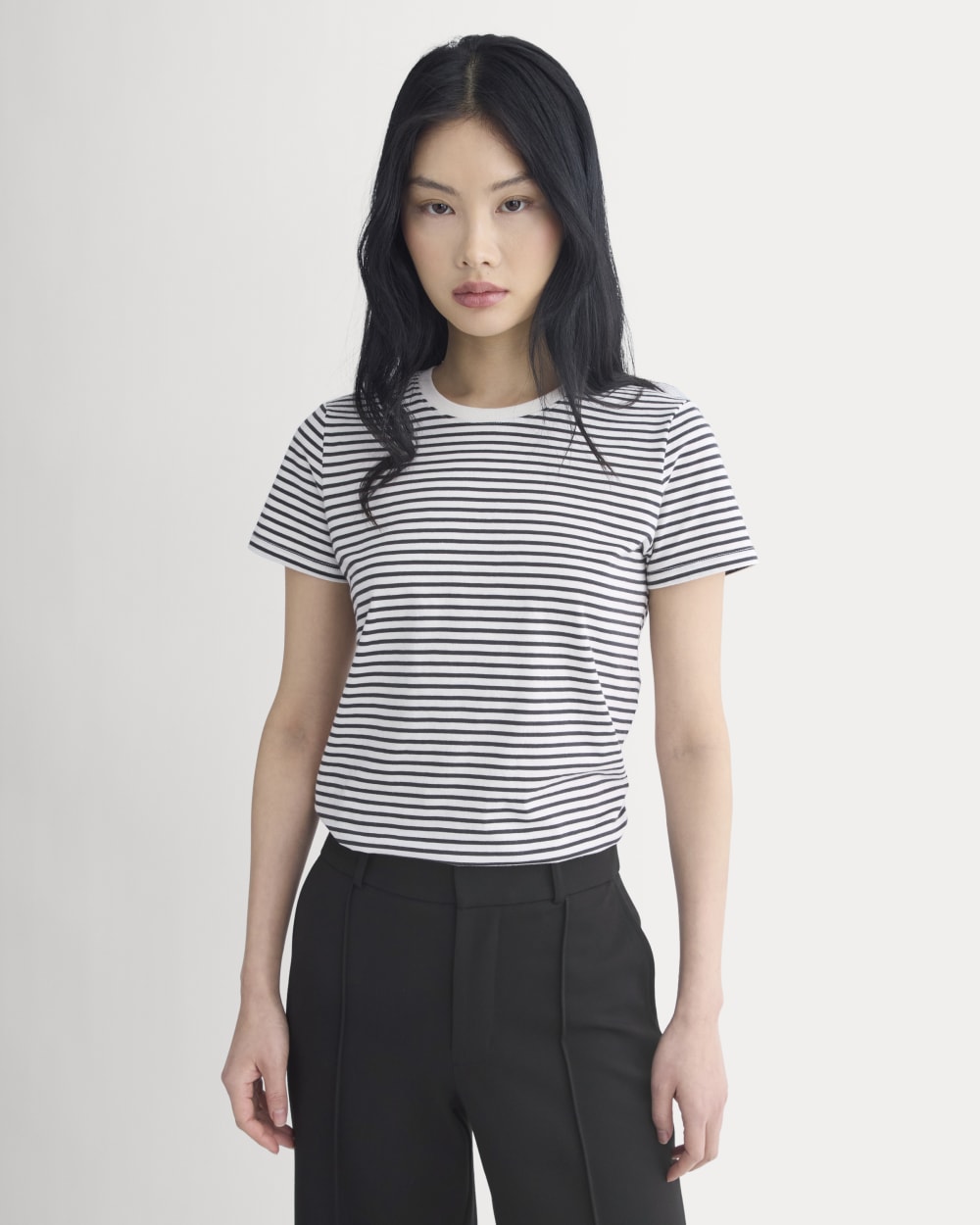 The Slim Crew in Essential Cotton | Bone / Pirate Black Stripe - Image 3