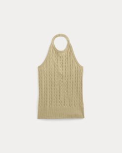 Alternative view of The Cable Halter in Cotton Cashmere | Classic Khaki