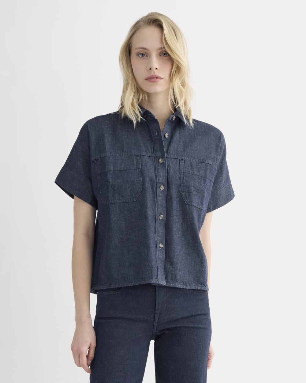 Cropped Boxy Denim Shirt | Dark Indigo Rinse - Image 4