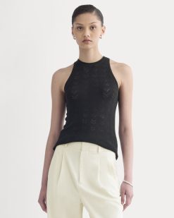 The Pointelle Racerback Tank in Ultrafine Merino | Black