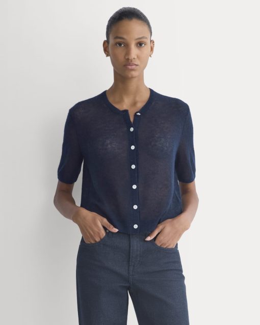 The Air Alpaca™ Short-Sleeve Cardigan | Navy
