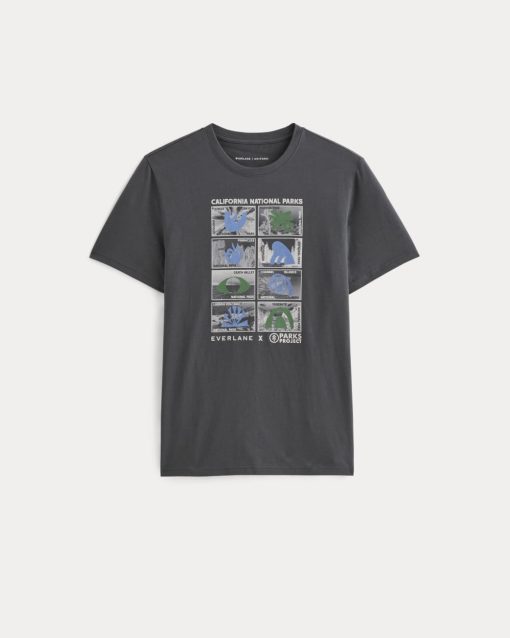 Alternative view of The Everlane x Parks Project Essential Organic Crew | Forged Iron / Natural / Granada Sky Blue / Green