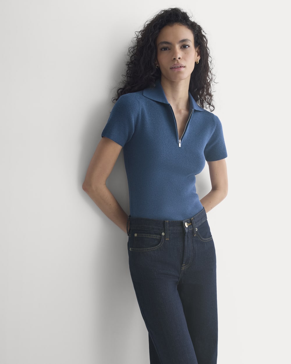 Knit Quarter-Zip Polo | Estate Blue - Image 4