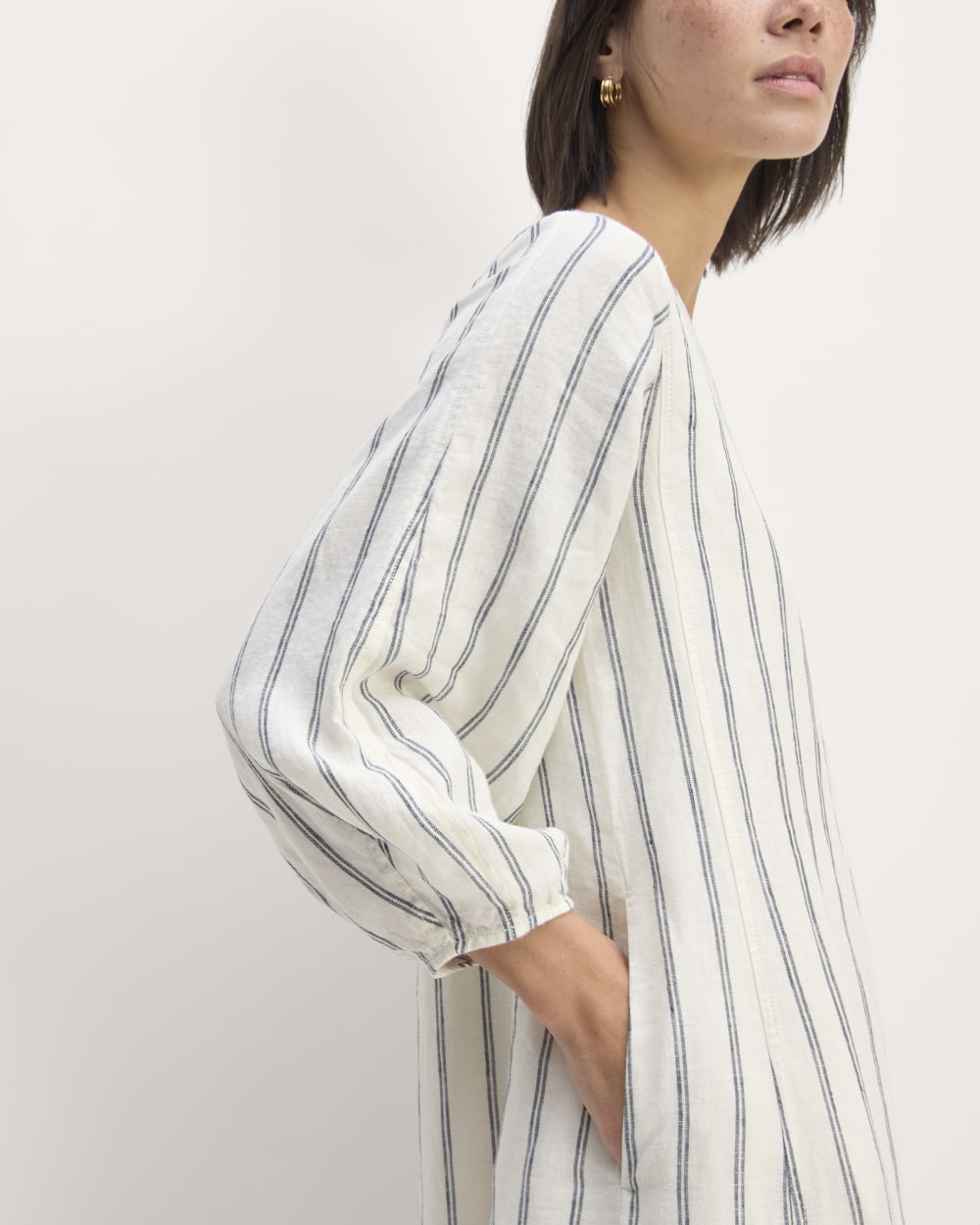 The Linen A-Line Midi Dress | Bone/Navy - Image 5