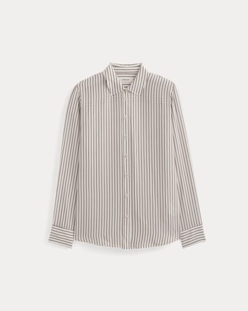 Alternative view of The Must-Have Shirt in Washable Silk | Bone / Toffee Stripe