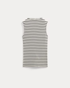 Alternative view of The Luxe Rib Funnel-Neck Tank | Bone / Black