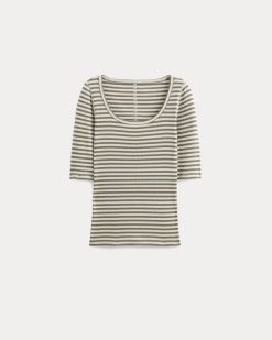 Alternative view of The Luxe Rib Scoop-Neck Tee | Bone / Deep Taupe