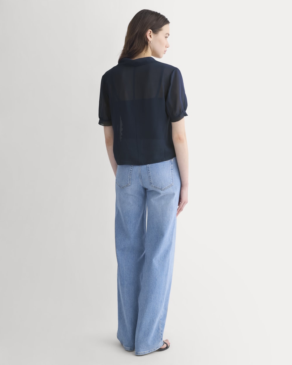 Notch Collar Shirt in Silk Georgette | Navy - Image 5