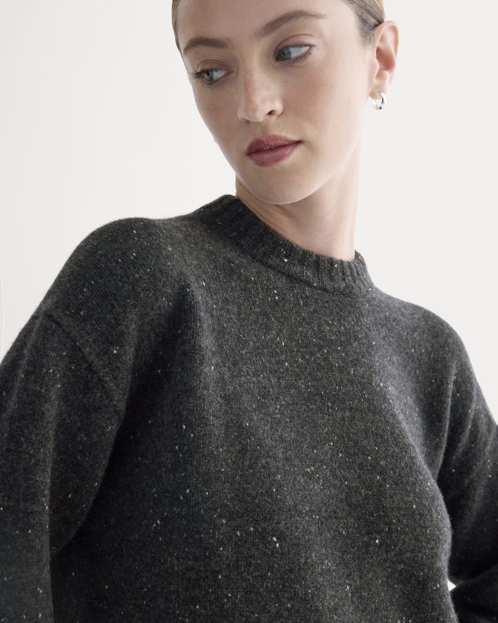 Cropped Boxy Crew in Luxe Merino | Heathered Black Donegal - Image 4