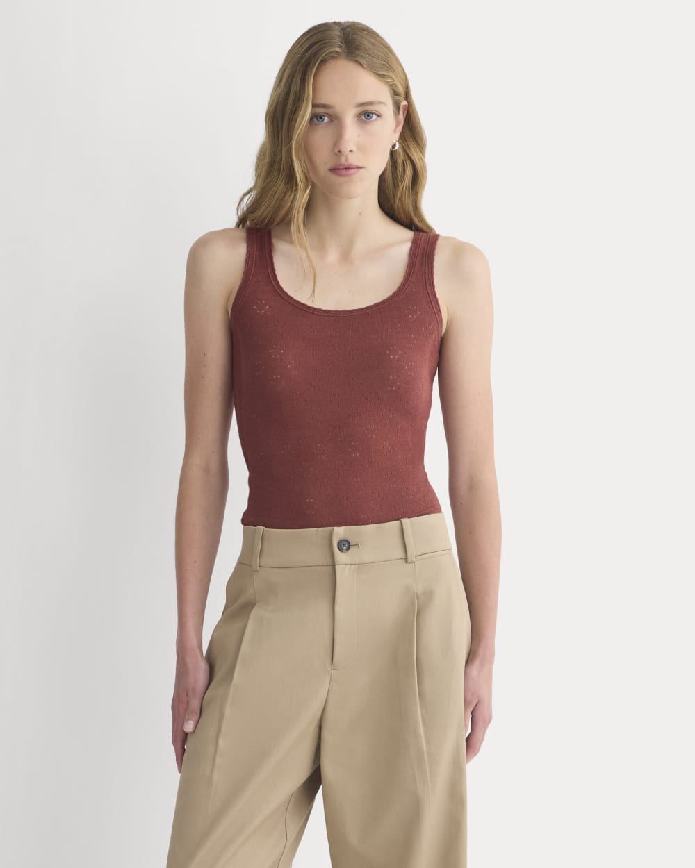 Lace-Trimmed Tank in Fine Linen | Henna Red