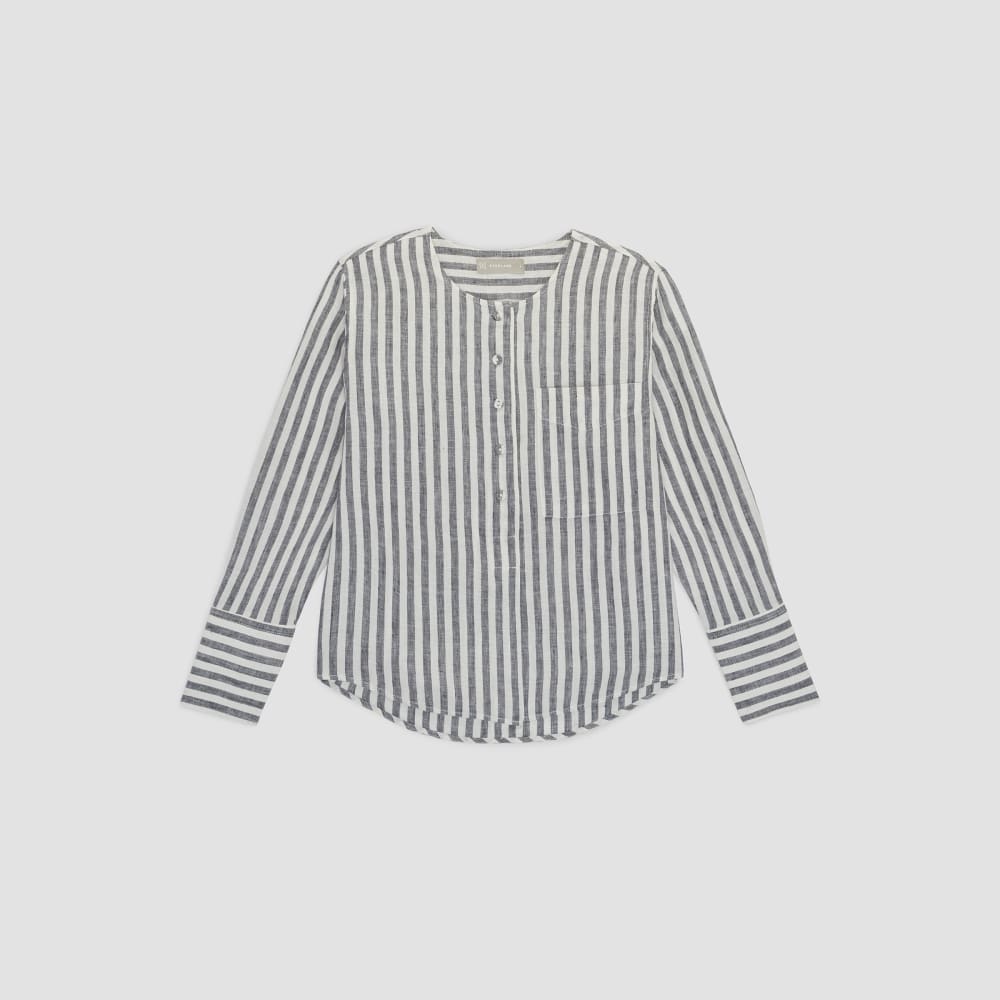The Linen Popover Shirt | Bone/Navy - Image 2