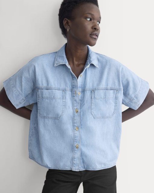 Cropped Boxy Denim Shirt | Light Indigo