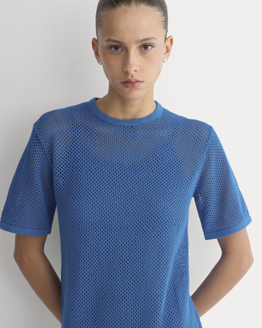 Mesh-Knit Short-Sleeve Dress | Imperial Blue - Image 3
