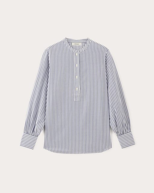 Alternative view of The Henley Shirt in Silky Cotton | White / Bellwether Blue