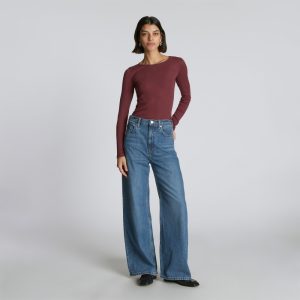 Alternative view of The Pima Micro-Rib Long-Sleeve Crew | Brandy
