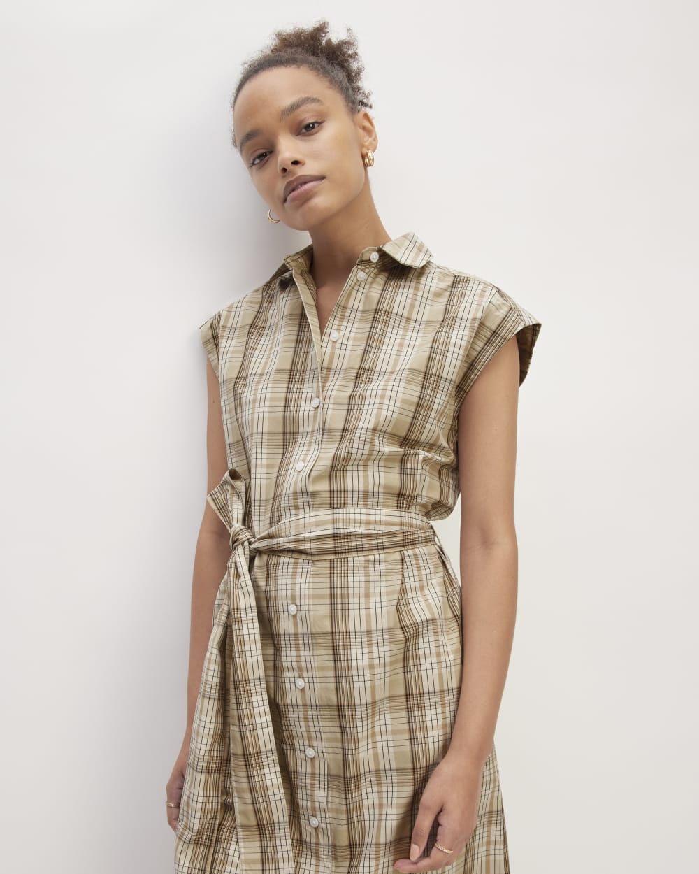 The Supima® Cotton Short-Sleeve Shirt Dress | Pale Khaki Plaid - Image 3