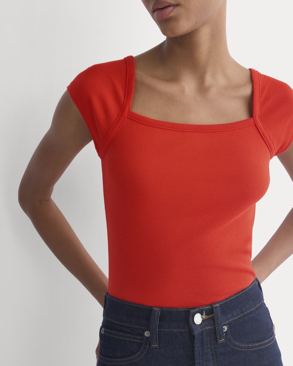 RetroSoft Cotton Square-Neck Tee | Fiery Red - Image 5