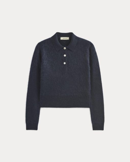 Alternative view of Lush Cashmere Cropped Polo Sweater | Starry Navy
