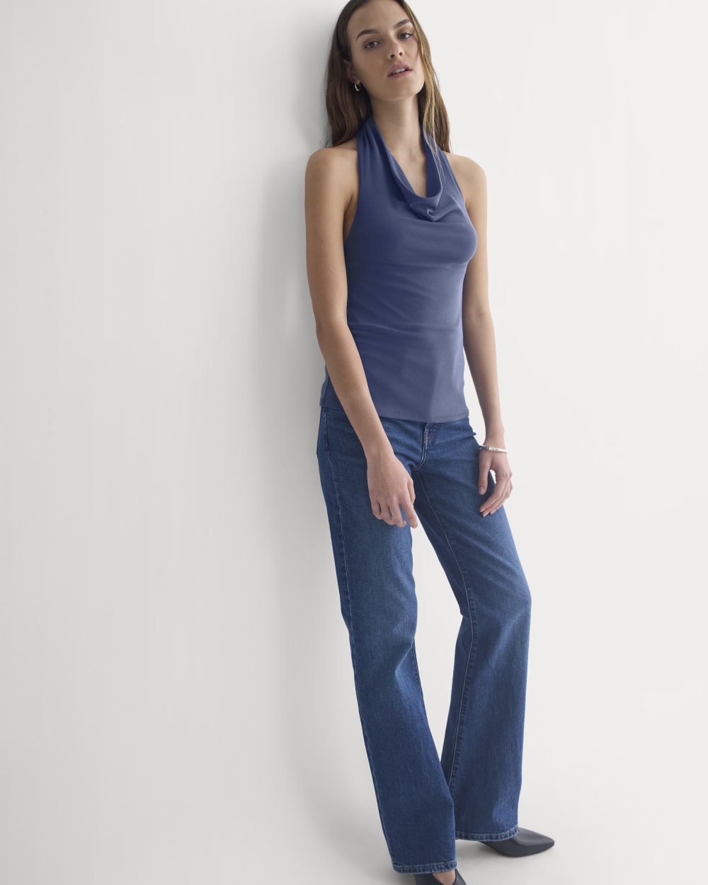Halter Cowlneck Top in Butterknit | Washed Navy - Image 3