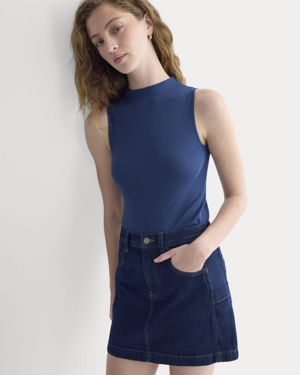 The Luxe Rib Funnel-Neck Tank | Estate Blue - Image 3