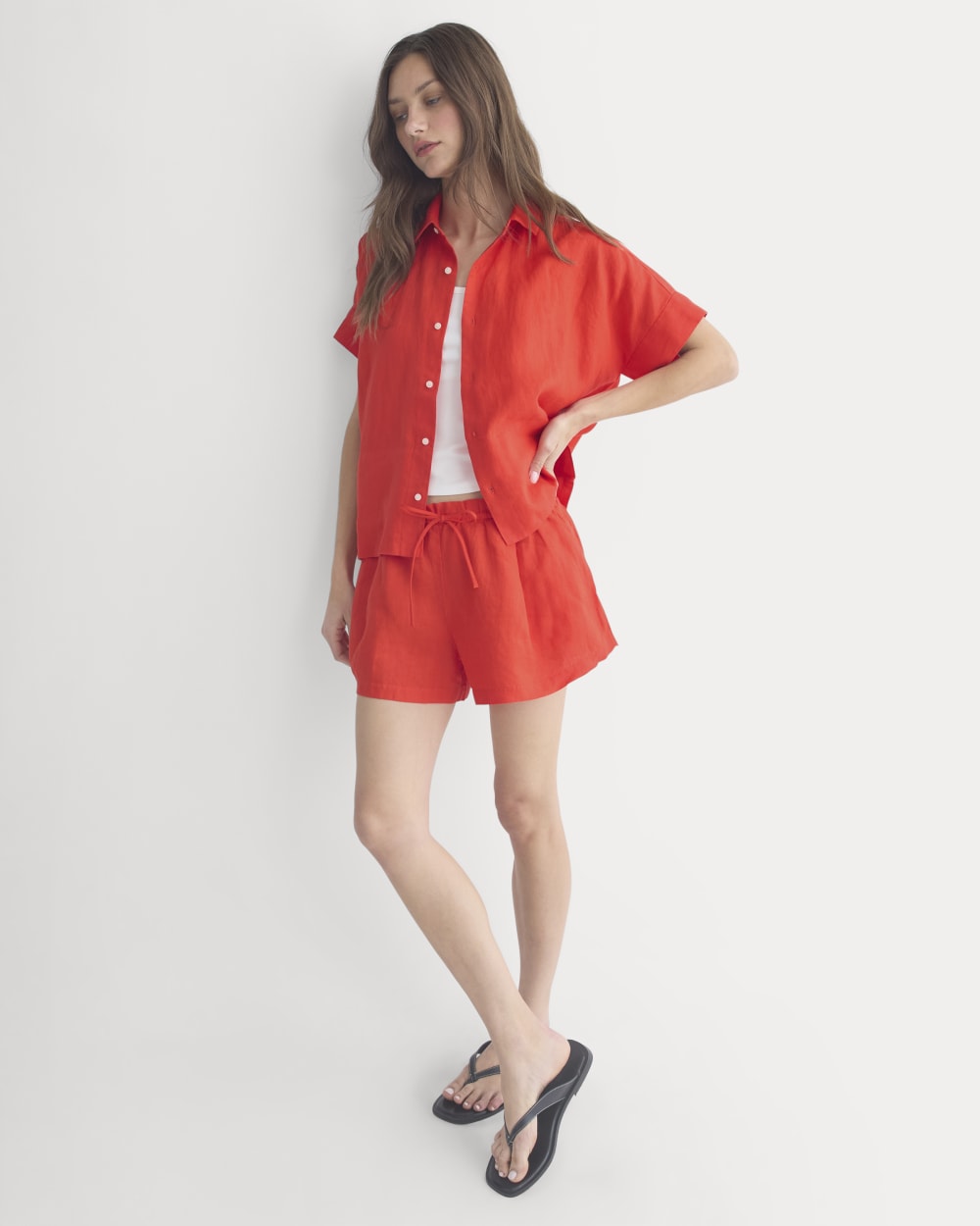 The Boxy Shirt in Linen | Fiery Red - Image 4