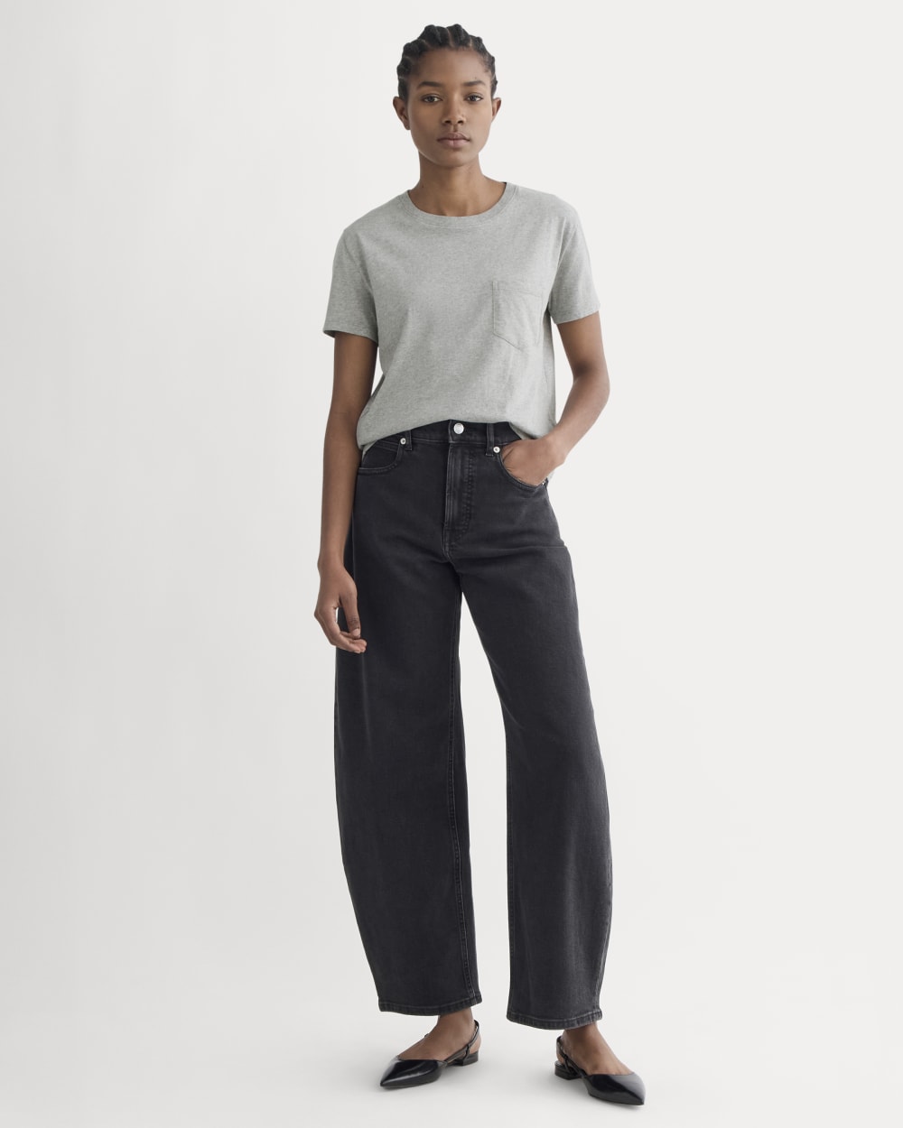 The Box-Cut Tee in Essential Cotton | Heathered Grey | Pocket - Image 3