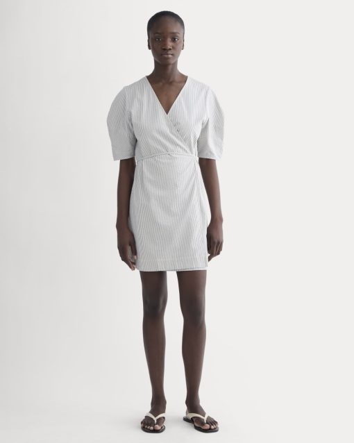 The Seersucker Mini Wrap Dress | Dutch Blue / Natural