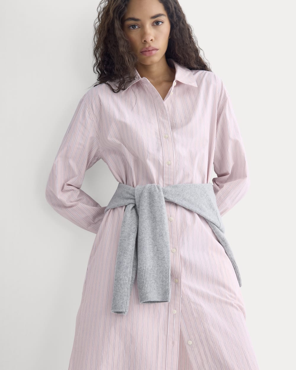 Midi Shirtdress in Ultrasoft Cotton | Burnished Lilac/Gardenia - Image 3