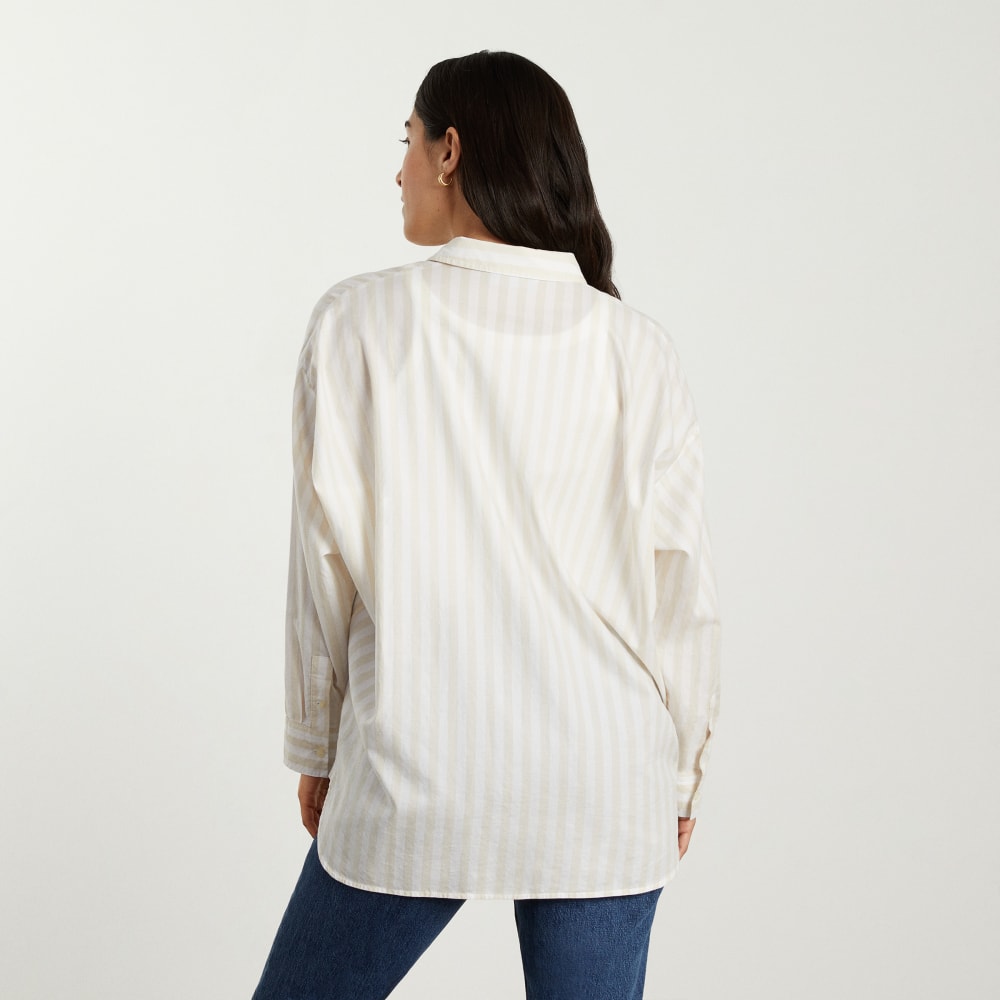 The Oversized Silky Cotton Shirt | Sand / White - Image 3