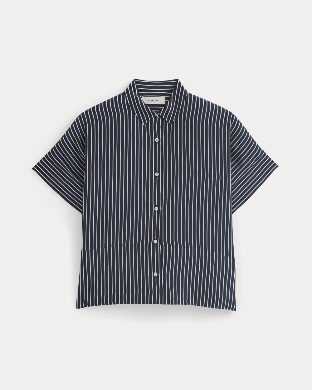 The Boxy Shirt in Washable Silk | True Navy / Bone Stripe - Image 2