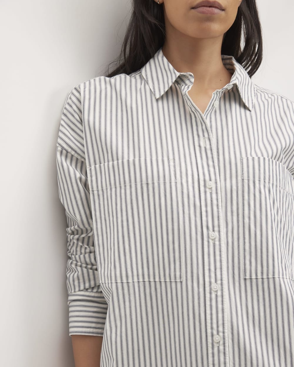The Midi Cotton Shirt Dress | Bone/Navy - Image 3